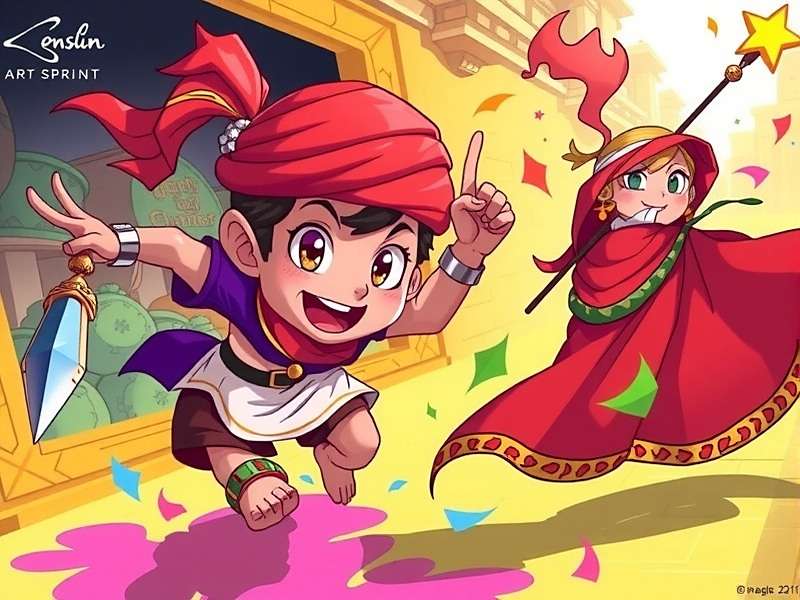 Holi Party Sprint fan art showing game characters celebrating Holi with traditional Indian art styles
