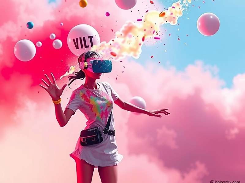 Concept art for Holi Party Sprint VR mode showing a player in VR headset throwing virtual colors