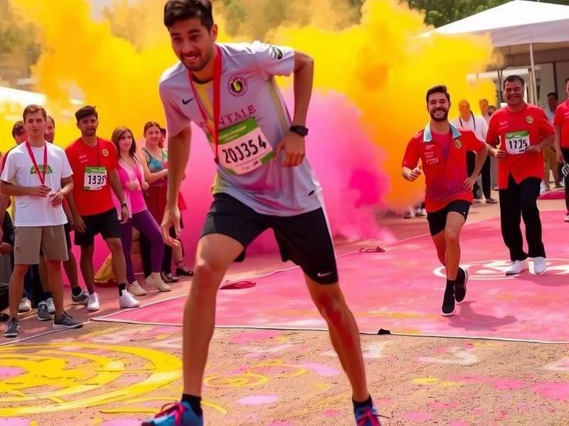 Holi Party Sprint national tournament finals with players competing on stage, audience cheering